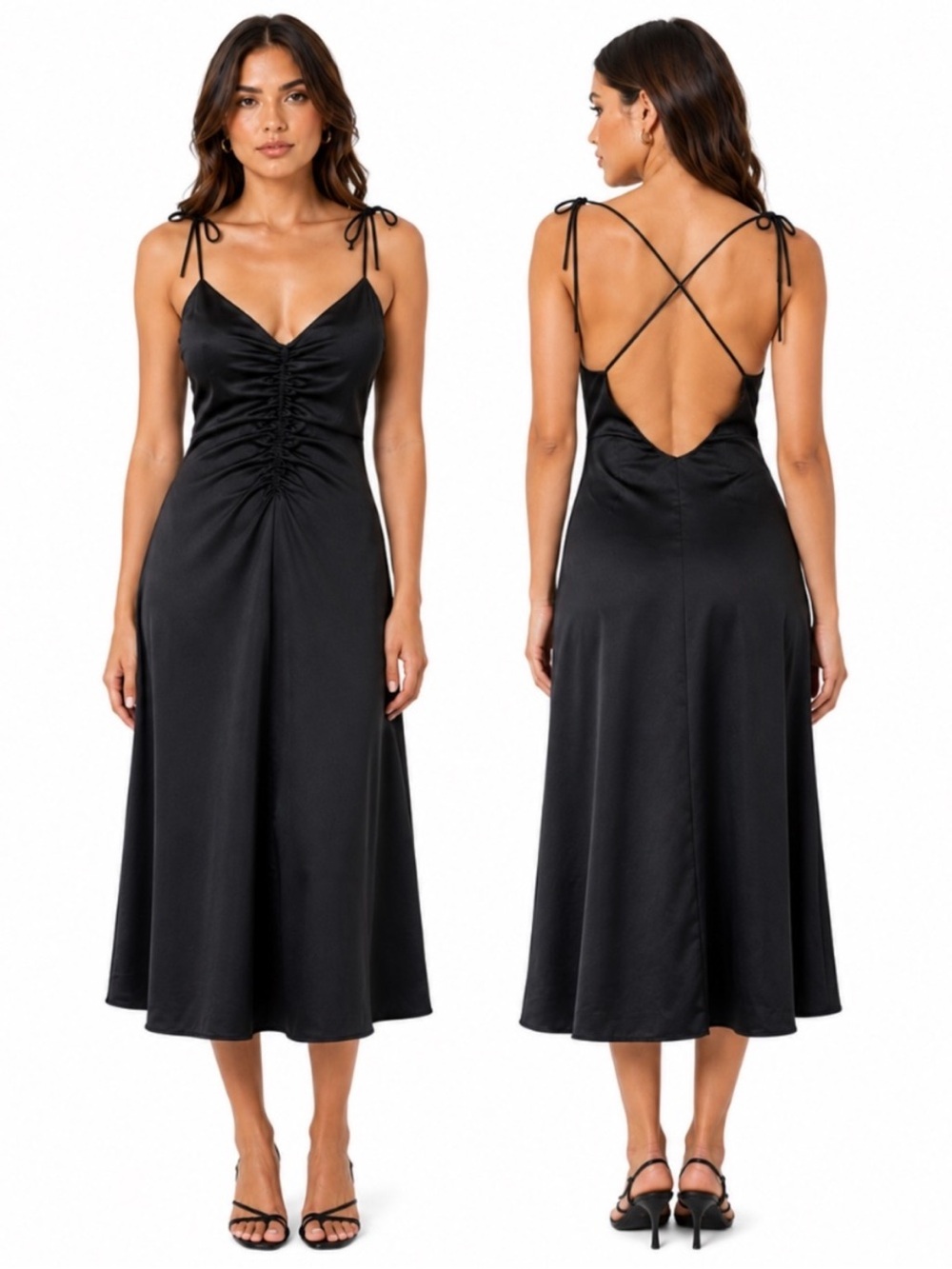 Jason Wu Black Satin Criss Cross Strap Midi Dress Size S